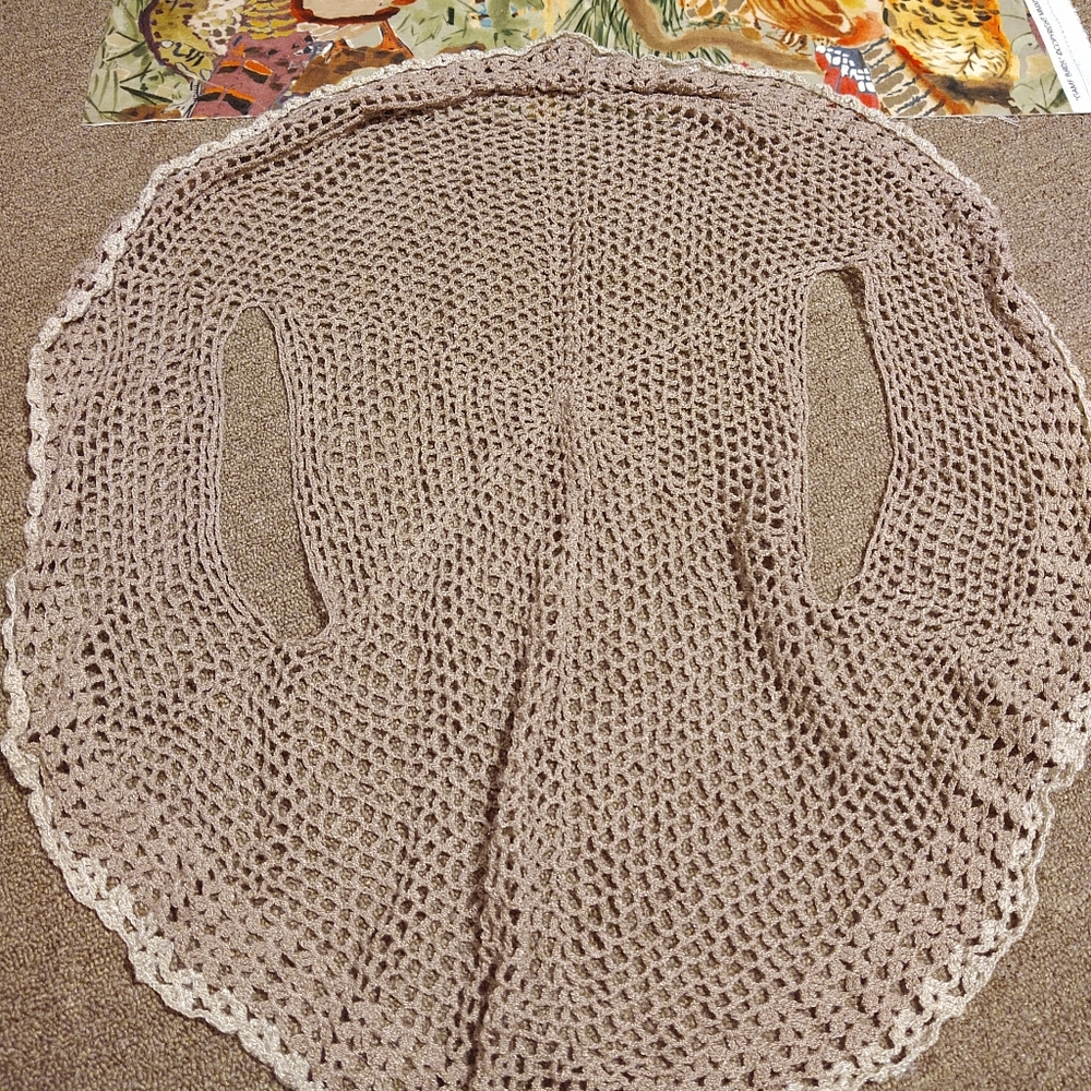 Vintage Taupe Metallic Shimmery Crochet High-Low Cardigan Shrug Bolero Size S/M